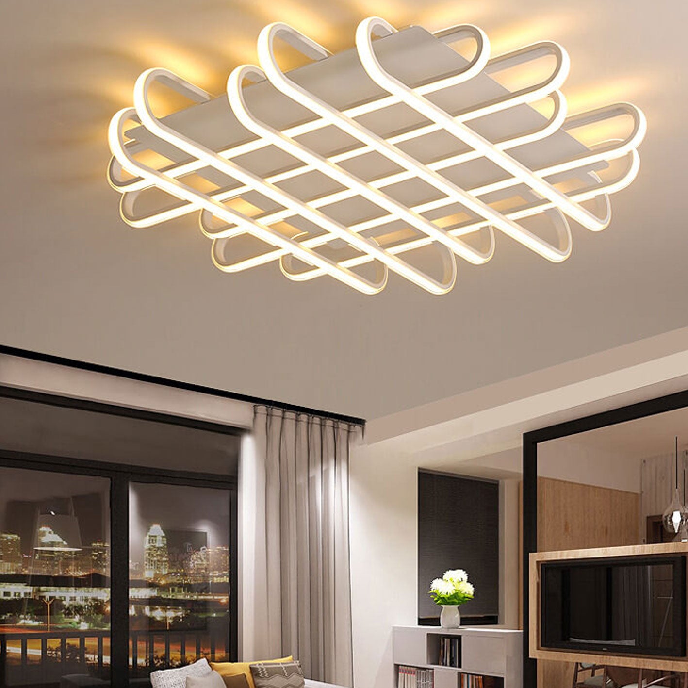 Modern Minimalist Braided Rectangle LED Flush Mount Ceiling Light ...