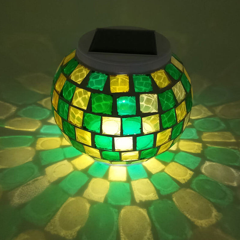 Solar Garden Green Grid Glass Jar LED Decorative Path Light
