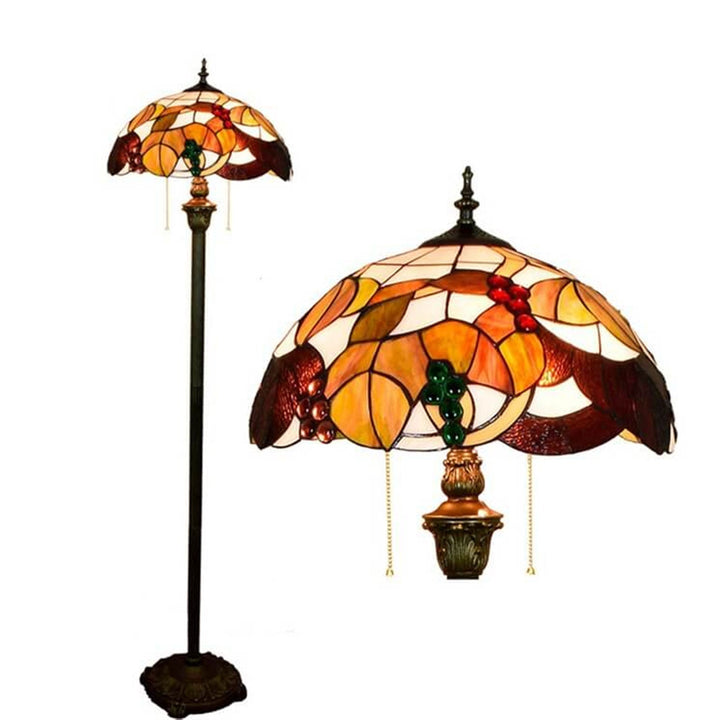 Lampe de sol vintage créative à vitrail avec motif de raisin à 2 lumières 