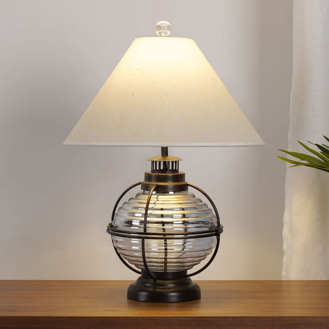 Lampe de table 1 lumière en tissu design cheval en fer et verre vintage 