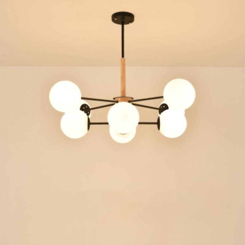 Contemporary Nordic Log Magic Bean Rubberwood Iron Glass 6/8/12/16-Light Chandelier For Living Room &amp; Bedroom