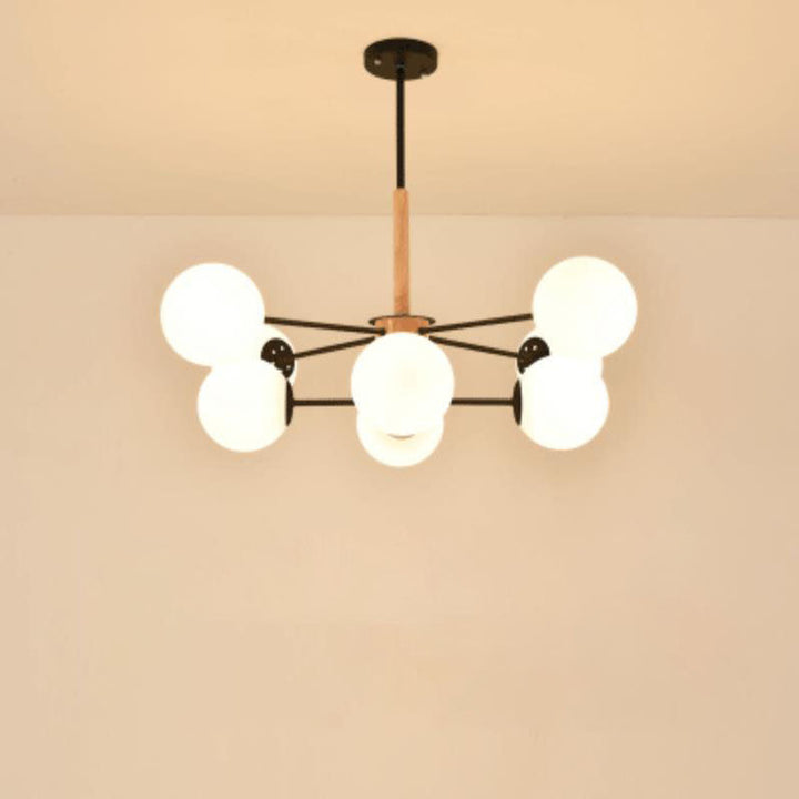 Contemporary Nordic Log Magic Bean Rubberwood Iron Glass 6/8/12/16-Light Chandelier For Living Room &amp; Bedroom