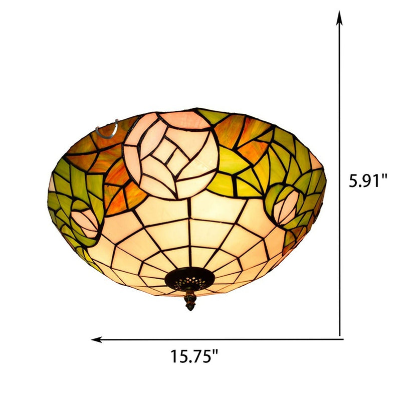 Tiffany Européen Rétro Créatif Vitrail Motif Rose Design Plafonnier 3 Lumières 
