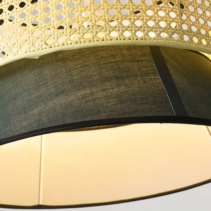 Suspension Luminaire Moderne en Rotin Japonais en Forme de Tambour à 1 Lumière 