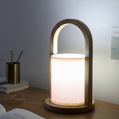 Nordic Fabric Column Solid Wood Portable Design 1-Light Tischlampe