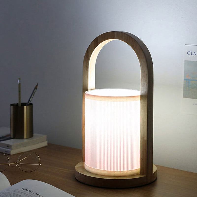 Nordic Fabric Column Solid Wood Tragbares Design 1-Licht Tischlampe 
