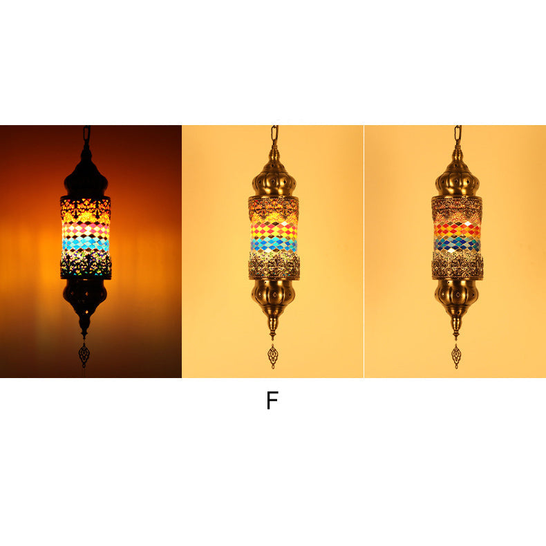 Vintage Southeast Asian Style Iron Glass 1-Light Pendant Light