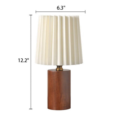 Vintage Korean Pleated Column Solid Wood Base 1-Light Table Lamp