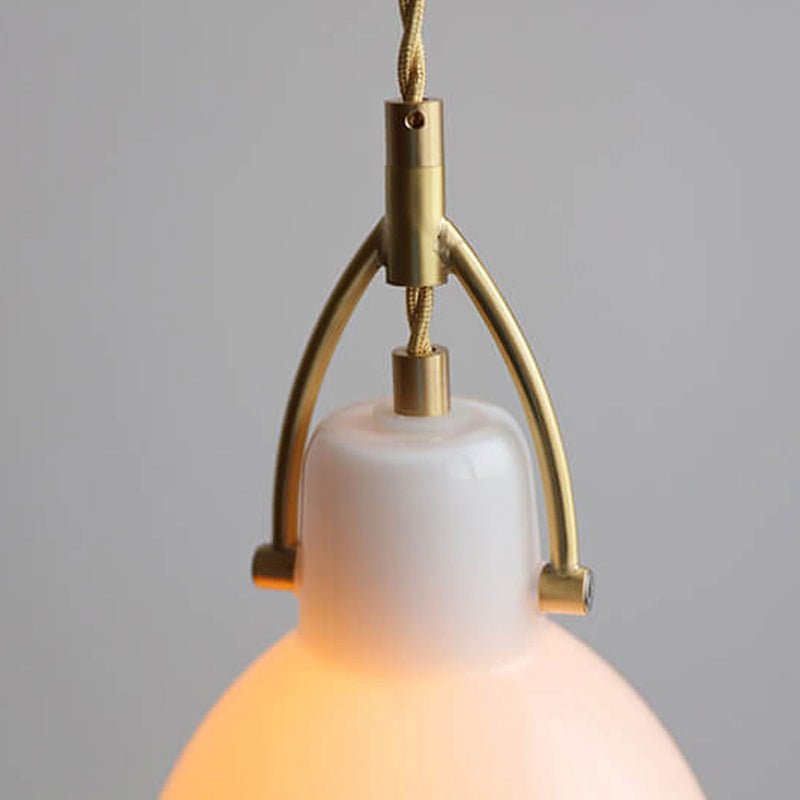 Vintage Milk White Glass Dome 1-Light Mini Brass Pendant Light
