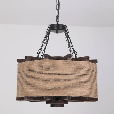 Northern Retro Industrial Wrought Iron Hemp Rope 4-Light Chandelier