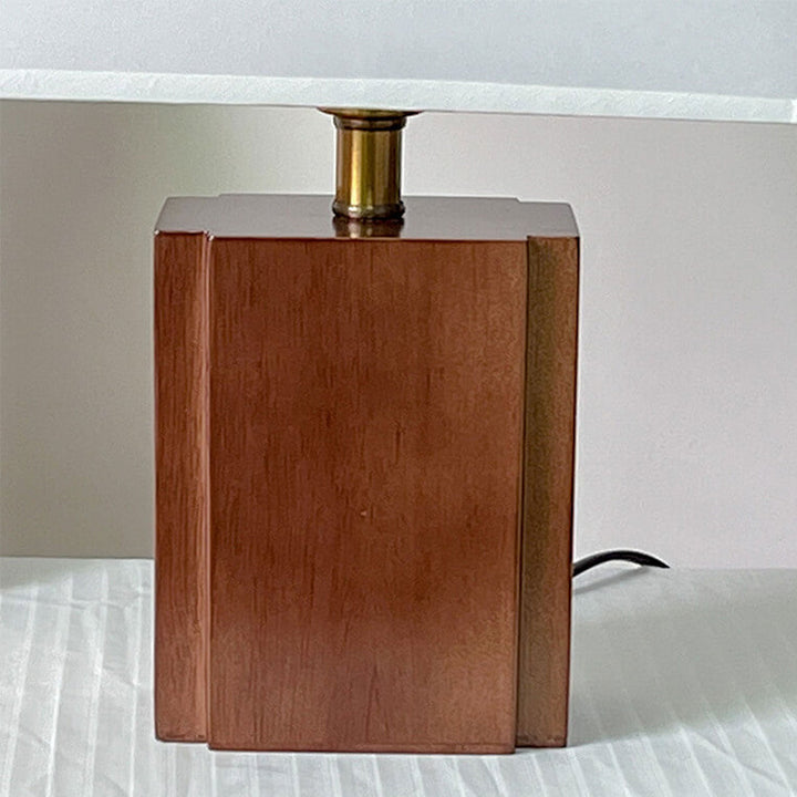 Vintage Halbkreis Stoff Holzsockel 1-Licht Tischlampe 