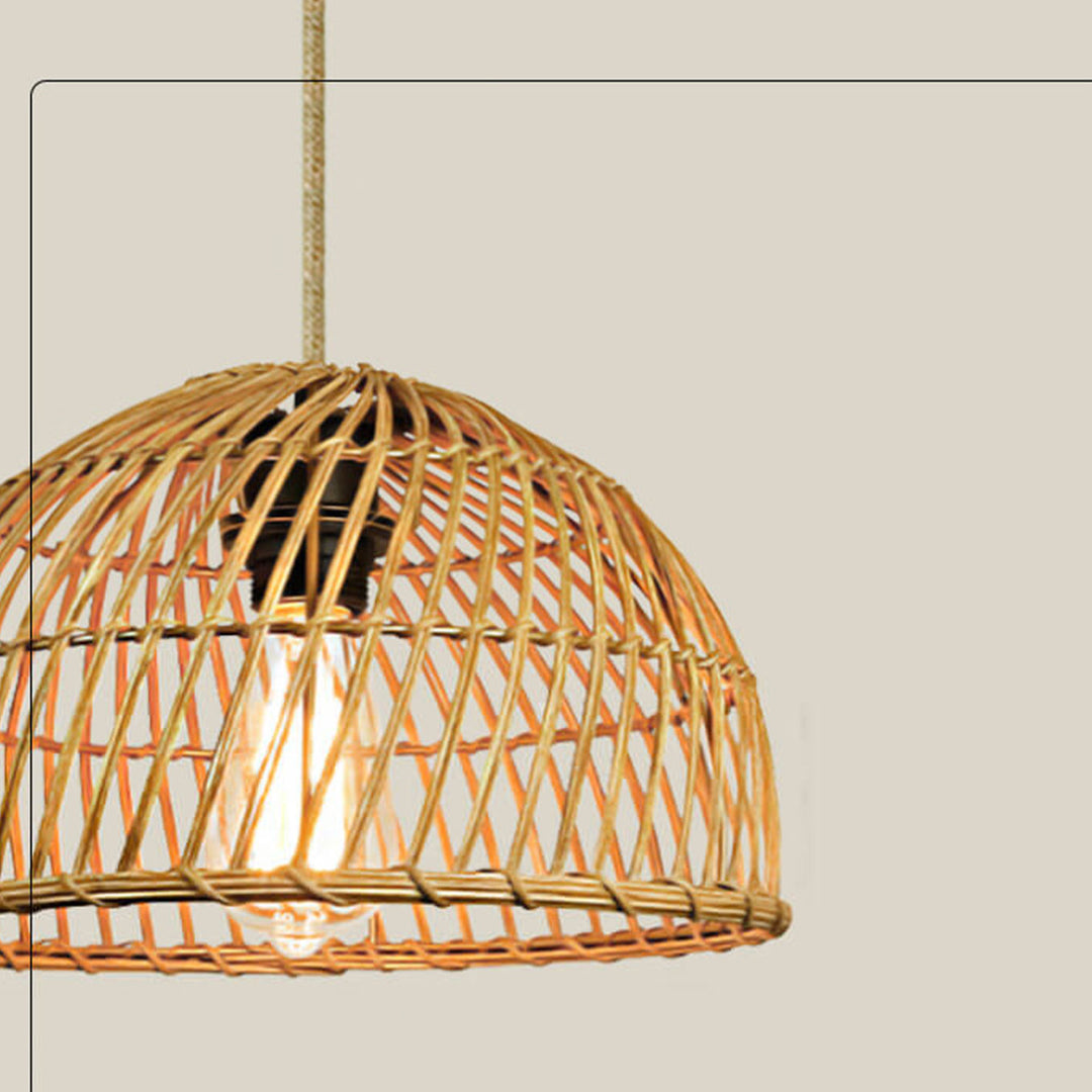 Suspension Luminaire à 1 Lumière en Rotin Vintage Tressé en Dôme 