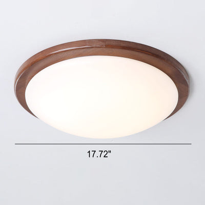 Modern Chinese Walnut Round LED Flush Mount Ceiling Light