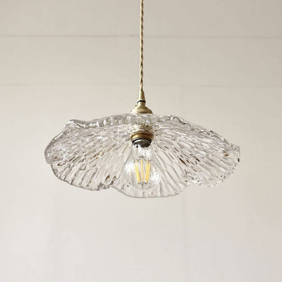 Japanese Style Brass Glass Lotus Leaf 1-Light Pendant Light