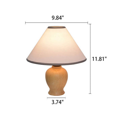 Nordic Vintage Cone Fabric Solid Wood Base 1-Light Tischlampe