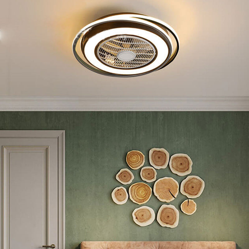 Nordic Simple Crystal Round Frame Design LED Flush Mount Ceiling Fan Light
