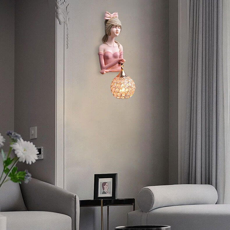Creative Girl Painted Resin Glass Kids 1-Light Wall Sconce Lamp