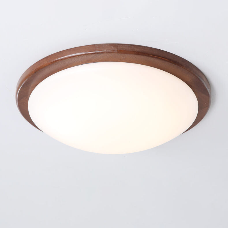 Modern Chinese Walnut Round LED Flush Mount Ceiling Light
