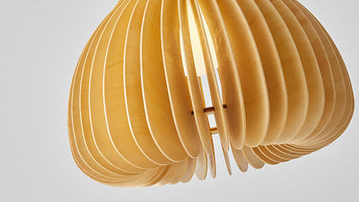 Modern Solid Wood Sydney Shaped Hollow Japanese 1-Light Pendant Light