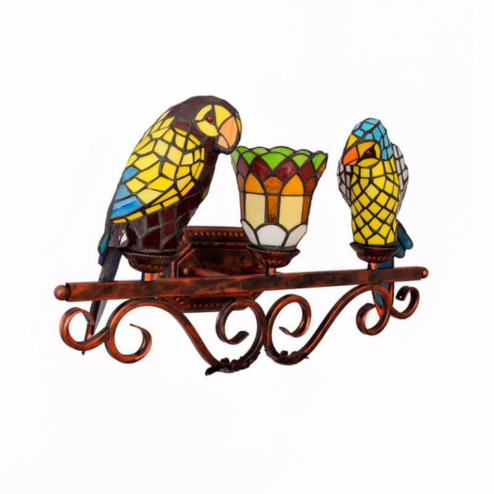 Traditional Tiffany European Retro Parrot Decorative 3-Light Wall Sconce Lamp
