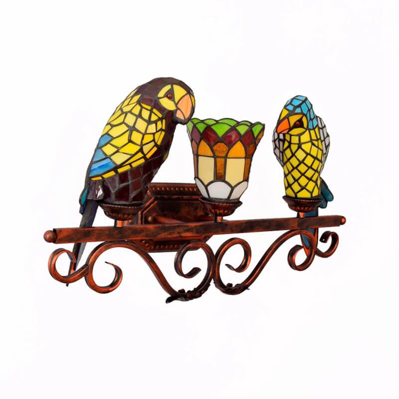 Traditional Tiffany European Retro Parrot Decorative 3-Light Wall Sconce Lamp