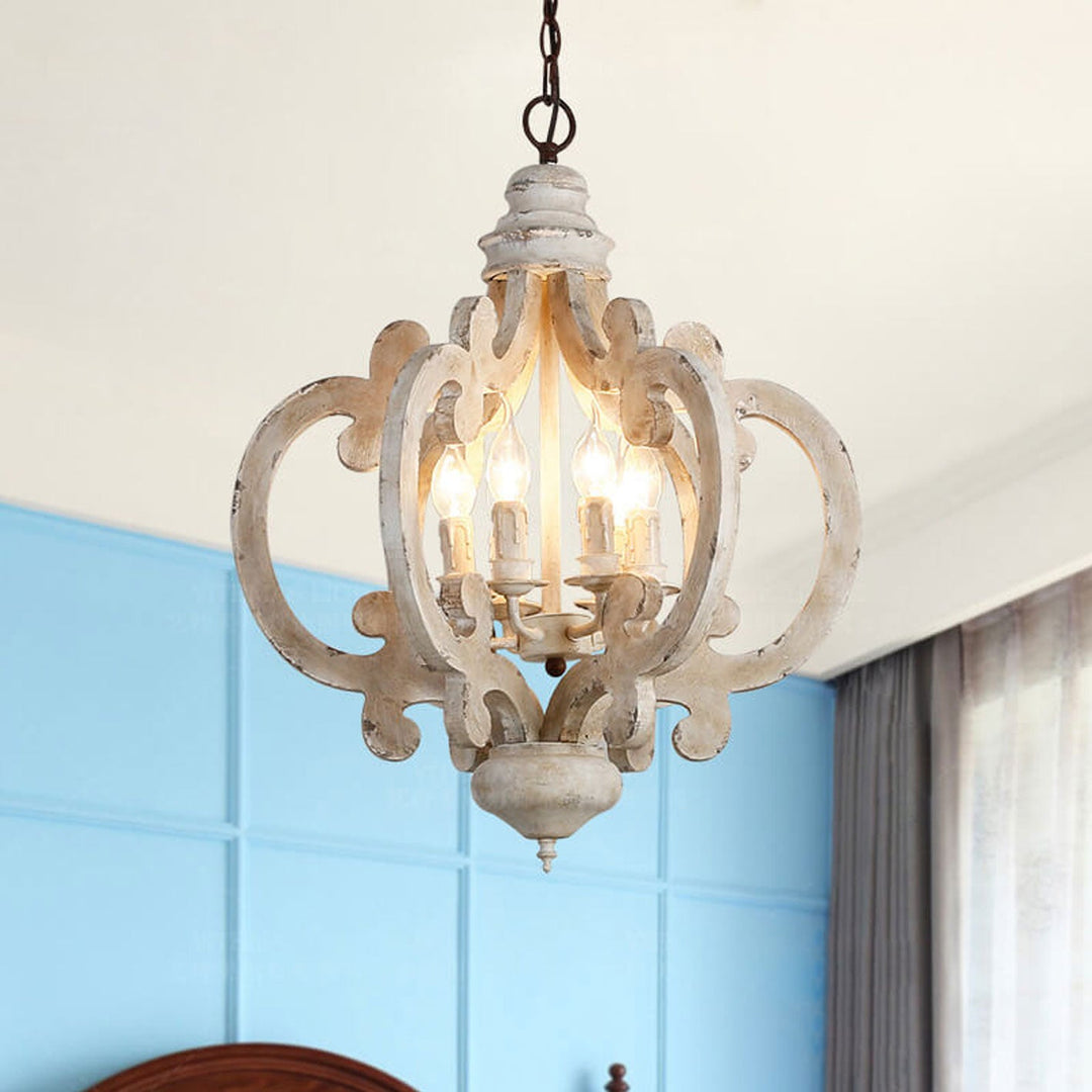 Contemporary Creative Industrial Wooden Candle Design 6-Light Chandelier For Living Room