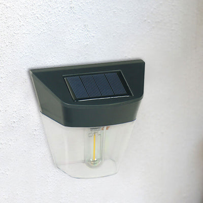 مصباح حائط LED مقاوم للماء في الهواء الطلق على شكل شبه منحرف شفاف ABS للطاقة الشمسية 