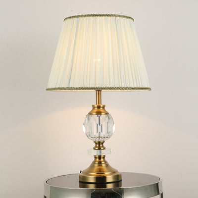 Simple Fabric Lampshade Crystal Decorative 1-Light Table Lamp