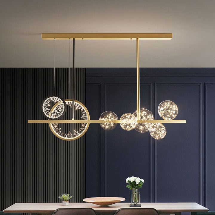 Moderne leichte Luxus-Kristall-Kreis-Glas-Globus-Insel-Licht LED-Kronleuchter 