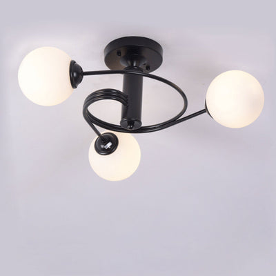 Nordic Light Luxury Glass Ball Spiral Design 3/5 Light Semi-Flush Mount Ceiling Light