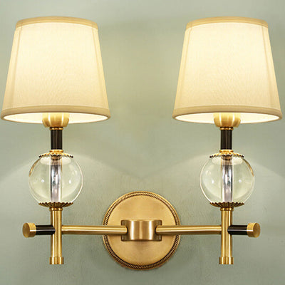 Modern American Brass Fabric 1/2 Light Wall Sconce Lamp