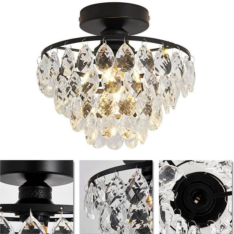 Vintage Luxury Crystal Tassel 1-Light Semi-Flush Mount Ceiling Light