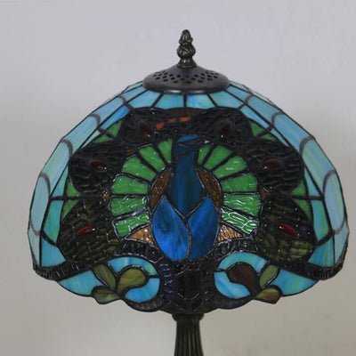 Lampe de table à 1 lumière en verre teinté paon vert Tiffany européen 