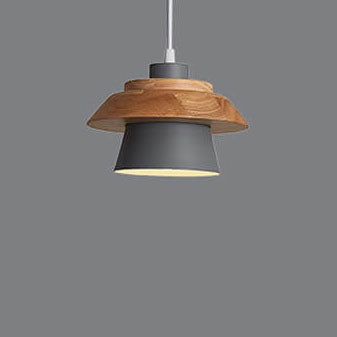 Modern Metal Wooden Top 1-Light Cylinder Pendant Light