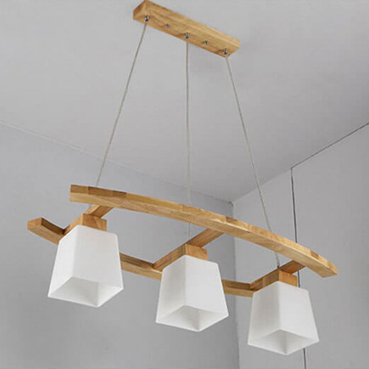 Nordische minimalistische Massivholz-Glas-Insel-Leuchte 3-Licht-Kronleuchter 