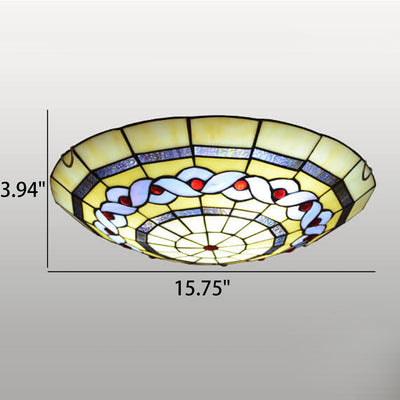 European Tiffany Round Flower Stained Glass 2/3 Light Flush Mount Ceiling Light