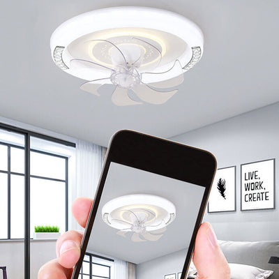 Modern Minimalist Acrylic Round Intelligent LED Flush Mount Ceiling Fan Light