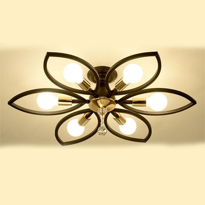 Nordic Light Luxury Wrought Iron Crystal 6/8-Light Flush Mount Ceiling Light