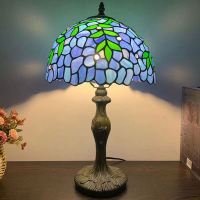 Lampe de table à 1 lumière en verre teinté en alliage Tiffany 