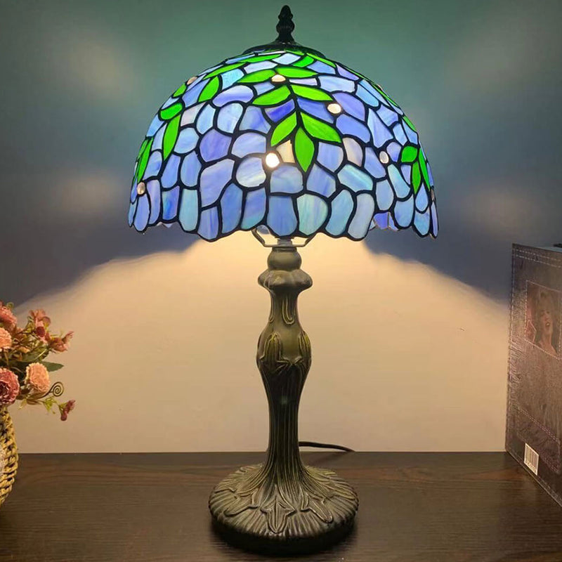 Lampe de table à 1 lumière en verre teinté en alliage Tiffany 