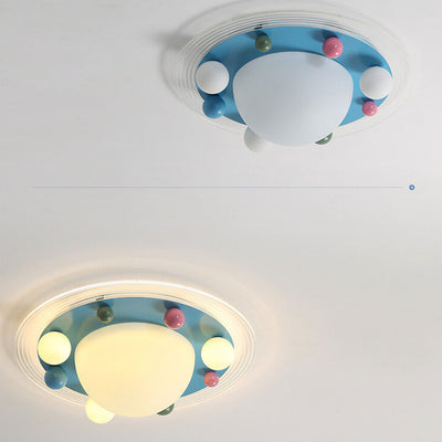 Cute Space Planet Macaron Color Children's LED Flush Mount Ceiling Light