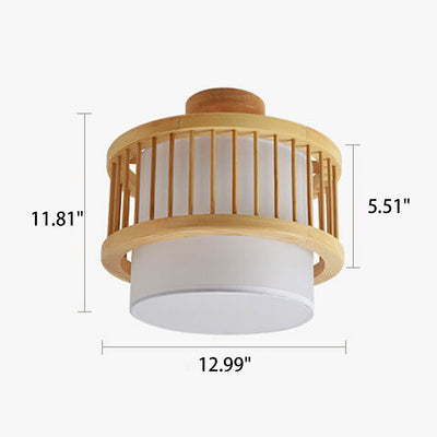 Modern Japanese Solid Wood Cylindrical Drum 2/3 Light Ceiling Light