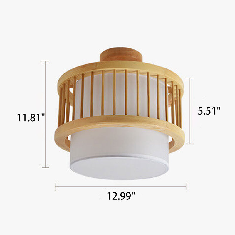 Moderne japanische Massivholz-Zylindertrommel 2/3-Licht-Deckenleuchte