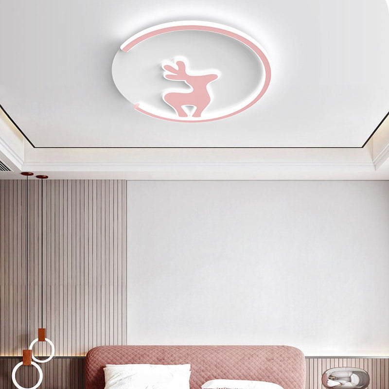 Nordic Creative Moose Thin Round Kids LED Flush Mount Ceiling Light