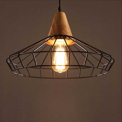 Industrial Retro Black Cage Metal 1-Light Pendant Light