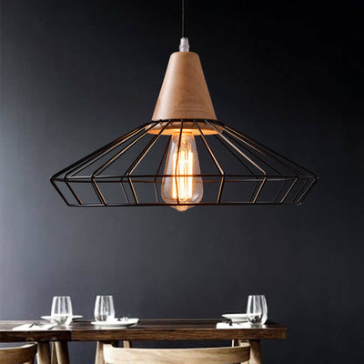 Industrial Retro Black Cage Metal 1-Light Pendant Light