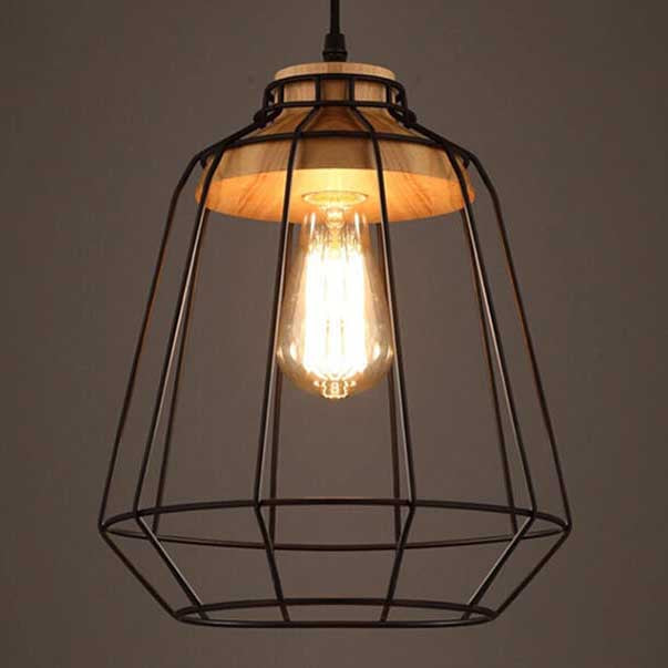 Industrielle Retro Schwarz Käfig Metall 1-Licht Pendelleuchte 