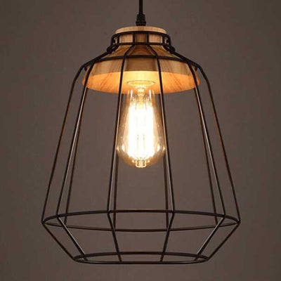 Industrial Retro Black Cage Metal 1-Light Pendant Light