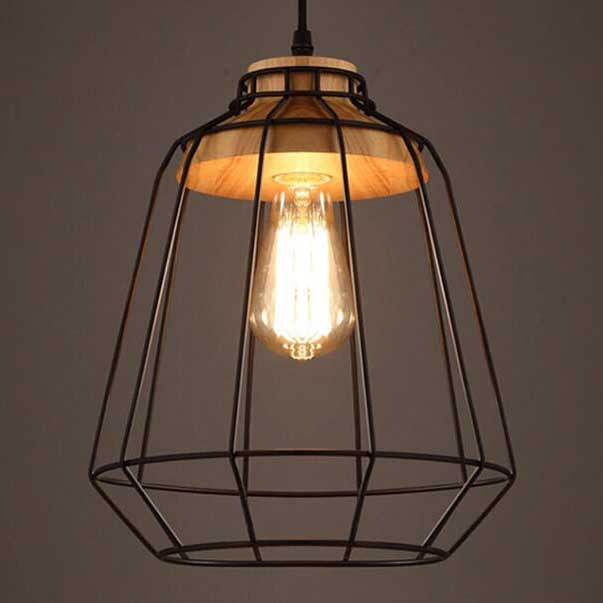 Industrial Retro Black Cage Metal 1-Light Pendant Light