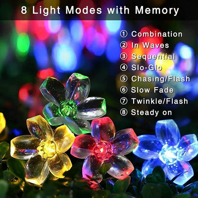 La ficelle solaire LED Sakura allume les lumières féeriques extérieures imperméables de fleur 